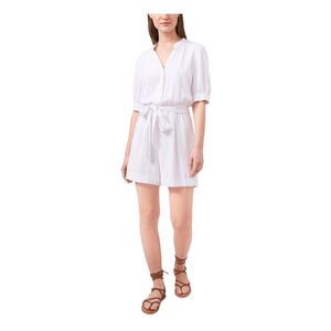 NWT RILEY&RAE Womens Romper White Belted Cuffed Sleeve Split Unlined Juniors XL